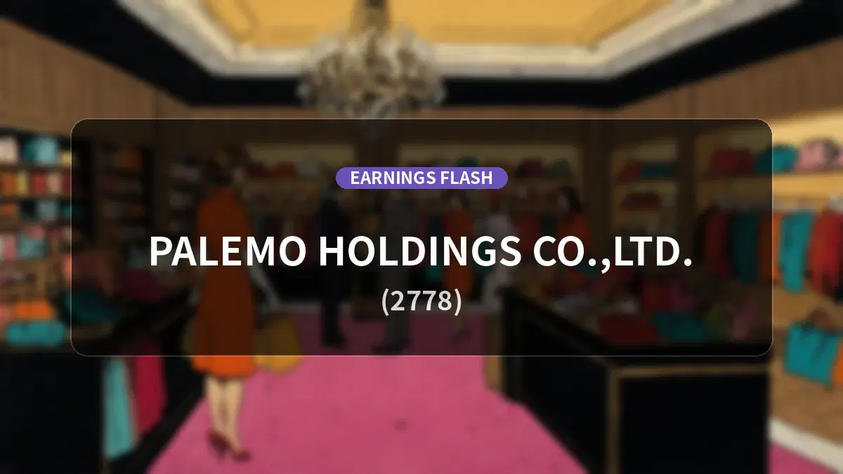 Palemo Holdings (2778) Reports Earnings: Operating Income Down 60.3% YoY to 71 million yen, Net Income Down 86.2% YoY to 15 million yen